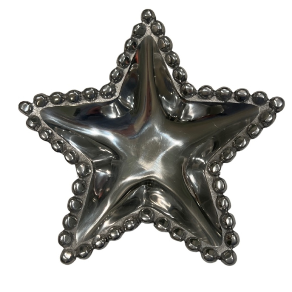 Artimino Silver Beaded Star Platter Trinket Dish Tarnish-Free Polished Aluminum
